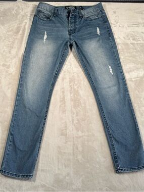 Rude Skinny Jeans Mens 32x32 Blue Distressed Stretch Slim Denim Pants